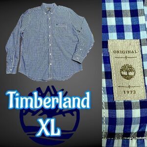 Men’s Timberland Button Down Dress Shirt Blue Plaid XL